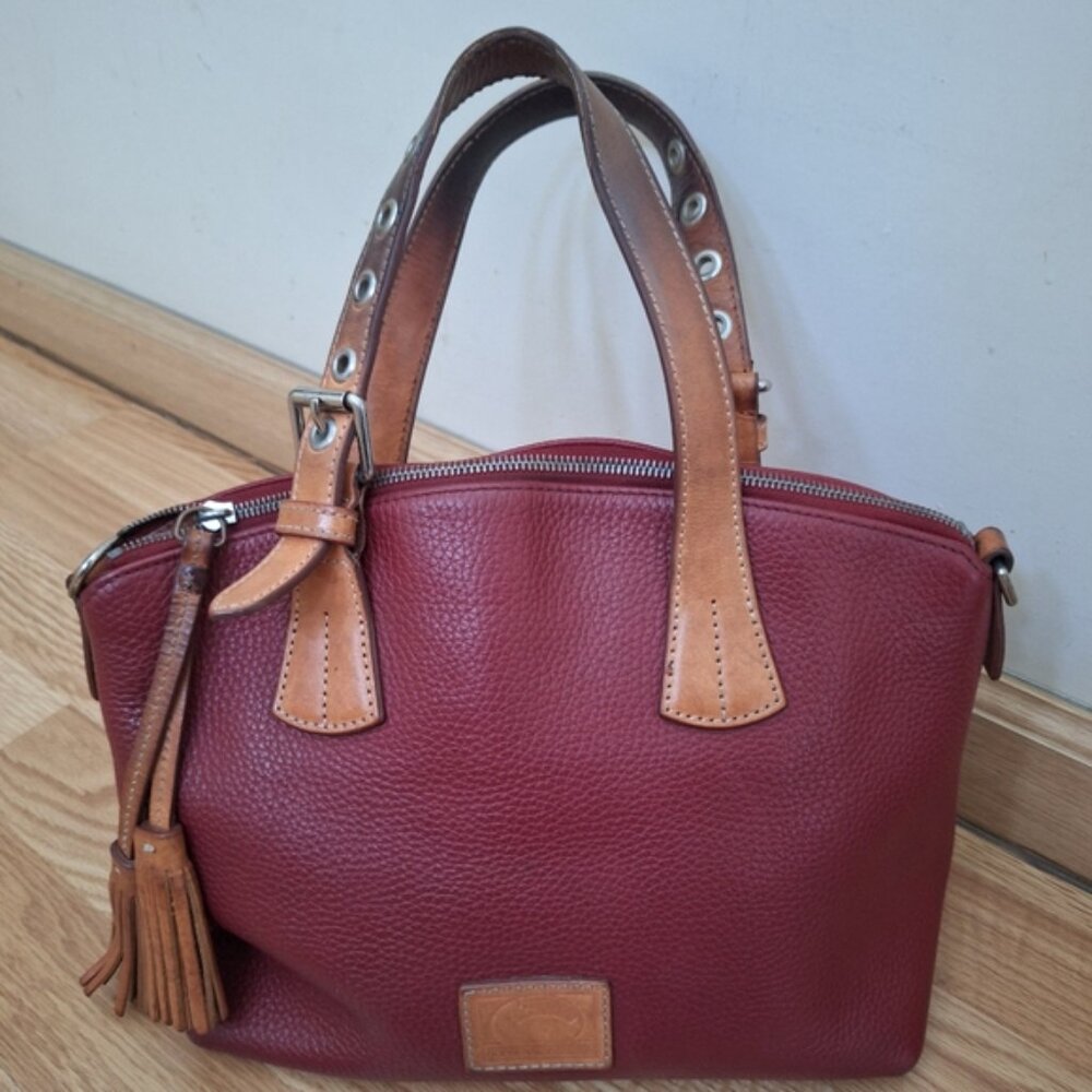 Dooney & Bourke Vintage Red Burgundy Pebble Leather Satchel Purse - Picture 7 of 10